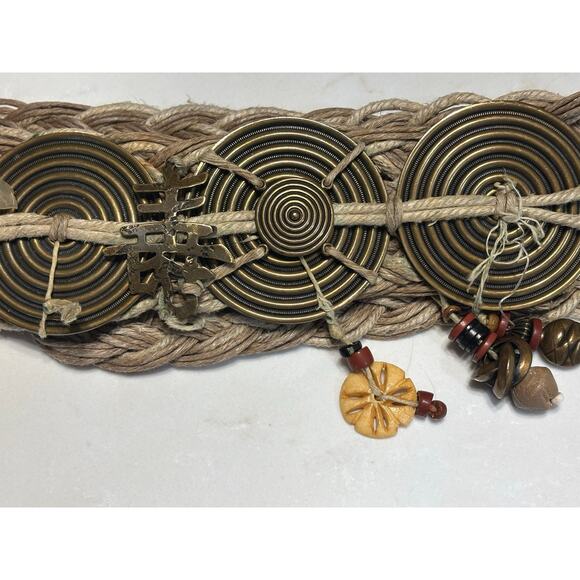 Artisan Bohemian Belt Mixed Media Braided Sash Turtle Longevity Symbol Handmade